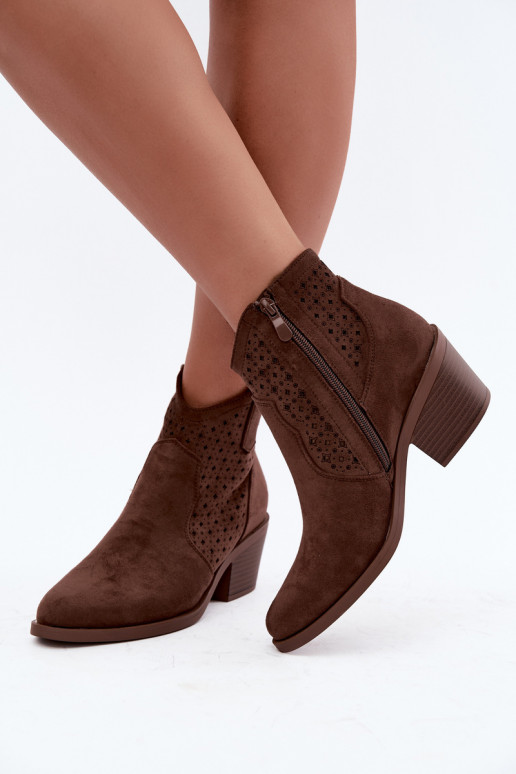 Botins estilo cowboy com saltos e elementos recortados S.Barski HY62-8149 castanho