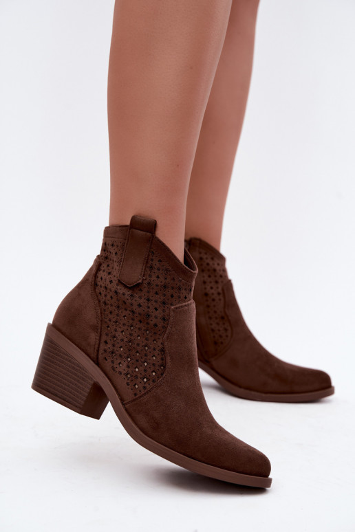 Botins estilo cowboy com saltos e elementos recortados S.Barski HY62-8149 castanho