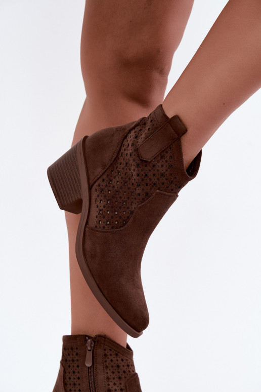 Botins estilo cowboy com saltos e elementos recortados S.Barski HY62-8149 castanho