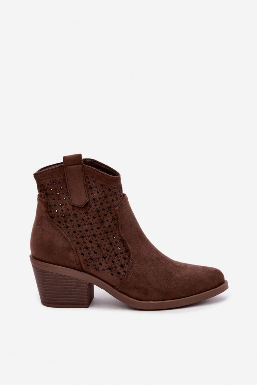 Botins estilo cowboy com saltos e elementos recortados S.Barski HY62-8149 castanho