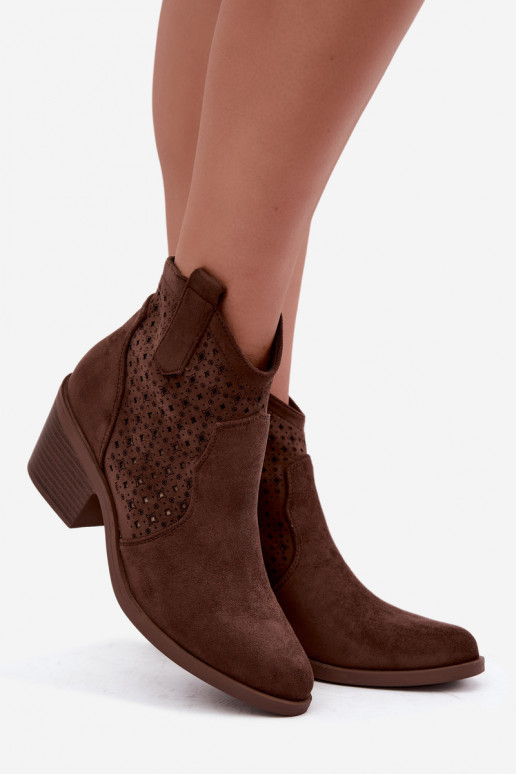 Botins estilo cowboy com saltos e elementos recortados S.Barski HY62-8149 castanho