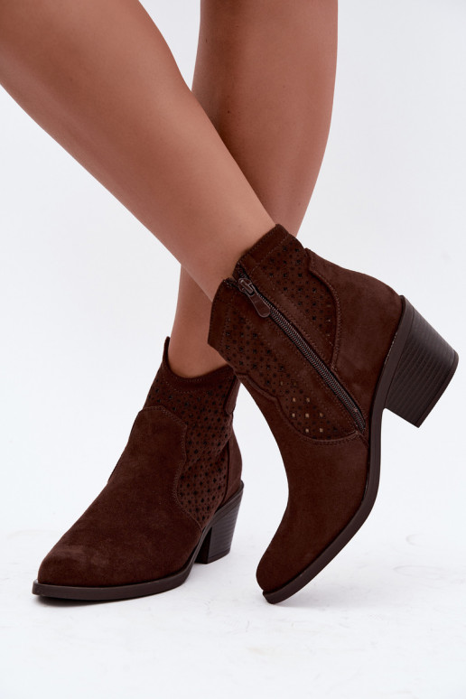 Botins estilo cowboy com saltos e elementos recortados S.Barski HY62-8149 chocolate