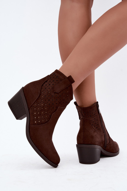 Botins estilo cowboy com saltos e elementos recortados S.Barski HY62-8149 chocolate
