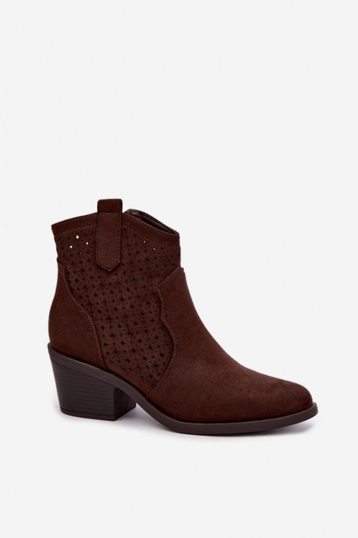 Botins estilo cowboy com saltos e elementos recortados S.Barski HY62-8149 chocolate