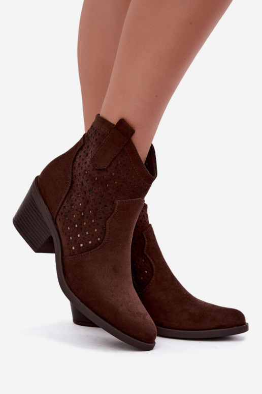 Botins estilo cowboy com saltos e elementos recortados S.Barski HY62-8149 chocolate