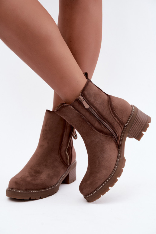 Botins isolados femininos com saltos S.Barski HY62-8101 castanho