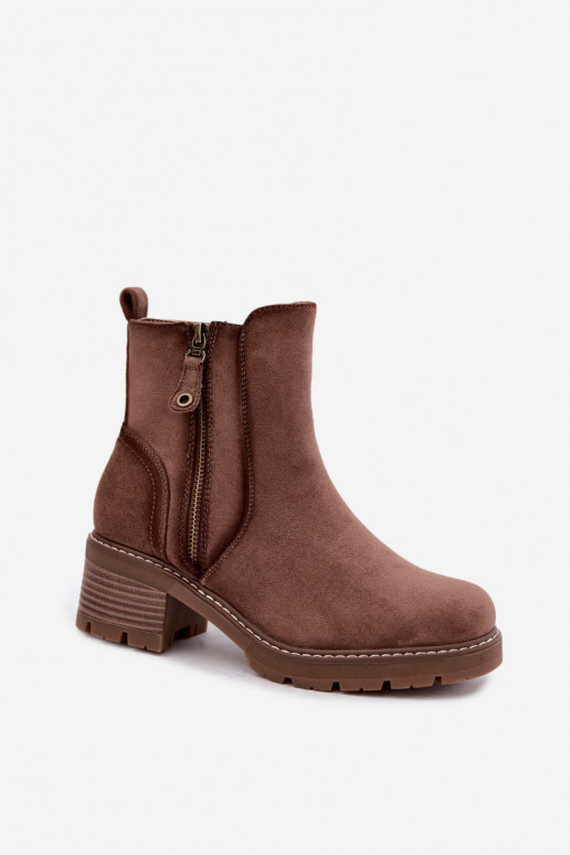 Botins isolados femininos com saltos S.Barski HY62-8101 castanho