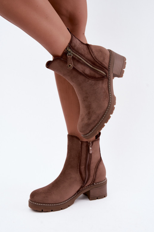Botins isolados femininos com saltos S.Barski HY62-8101 castanho