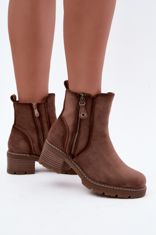 Botins isolados femininos com saltos S.Barski HY62-8101 castanho