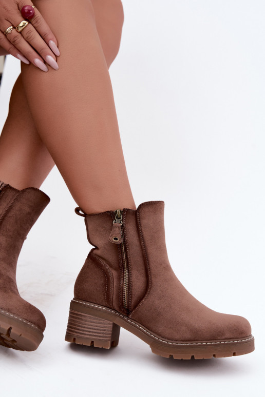 Botins isolados femininos com saltos S.Barski HY62-8101 castanho
