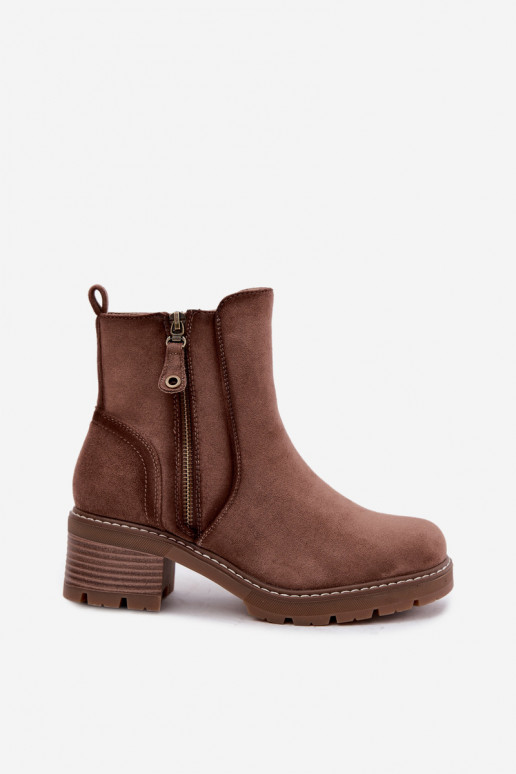 Botins isolados femininos com saltos S.Barski HY62-8101 castanho