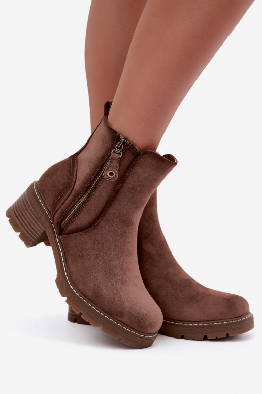 Botins isolados femininos com saltos S.Barski HY62-8101 castanho
