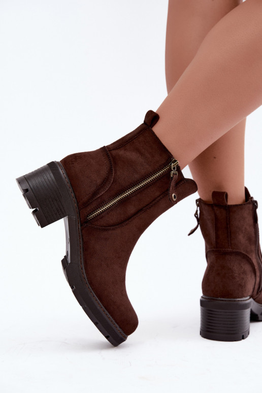 Botins isolados femininos com saltos S.Barski HY62-8101 chocolate