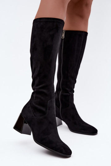 Botas longas femininas de camurça com saltos Vinceza 58697 preto