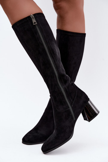 Botas longas femininas de camurça com saltos Vinceza 58697 preto 2