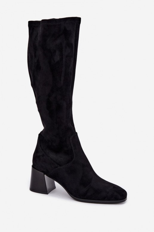Botas longas femininas de camurça com saltos Vinceza 58697 preto