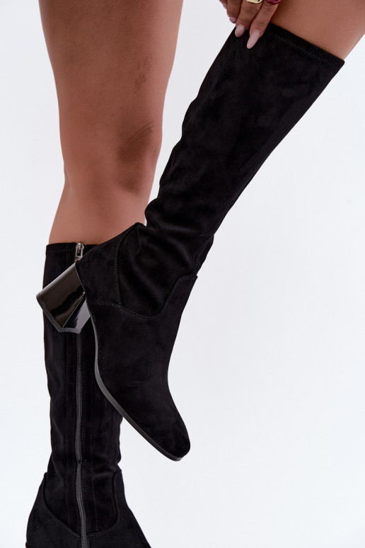 Botas longas femininas de camurça com saltos Vinceza 58697 preto