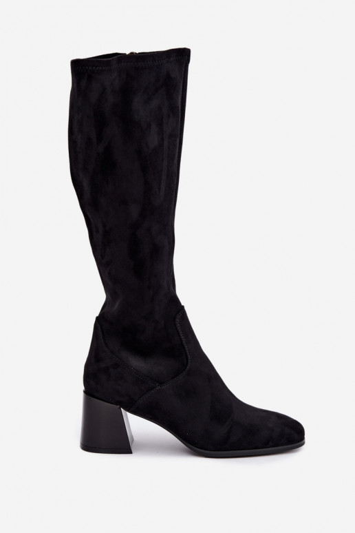 Botas longas femininas de camurça com saltos Vinceza 58697 preto