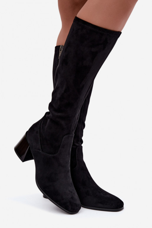 Botas longas femininas de camurça com saltos Vinceza 58697 preto