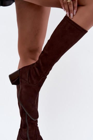 Botas longas femininas de camurça com saltos Vinceza 58697 chocolate 2