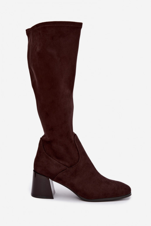 Botas longas femininas de camurça com saltos Vinceza 58697 chocolate