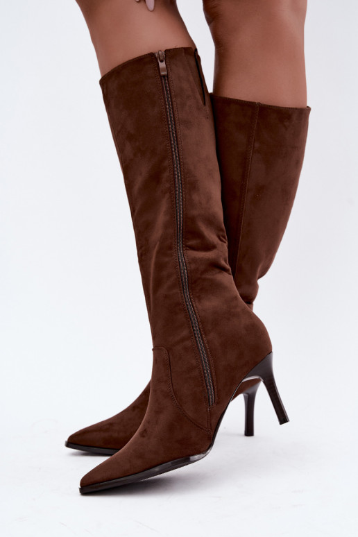 Botas altas marrons quentes com salto Taelia