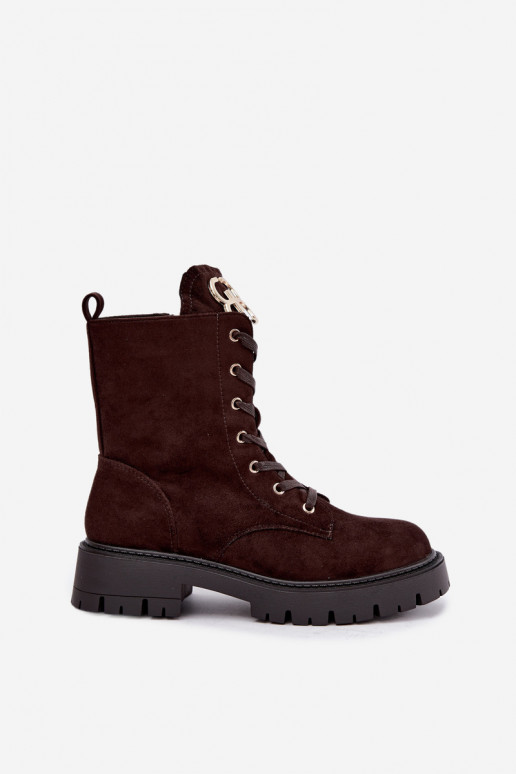 Botins quentes femininos com ornamentos em camurça sintética Falira