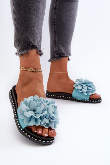 Chinelos femininos com motivos florais em azul Cellanen 2