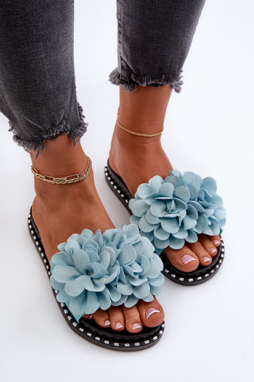 Chinelos femininos com motivos florais em azul Cellanen