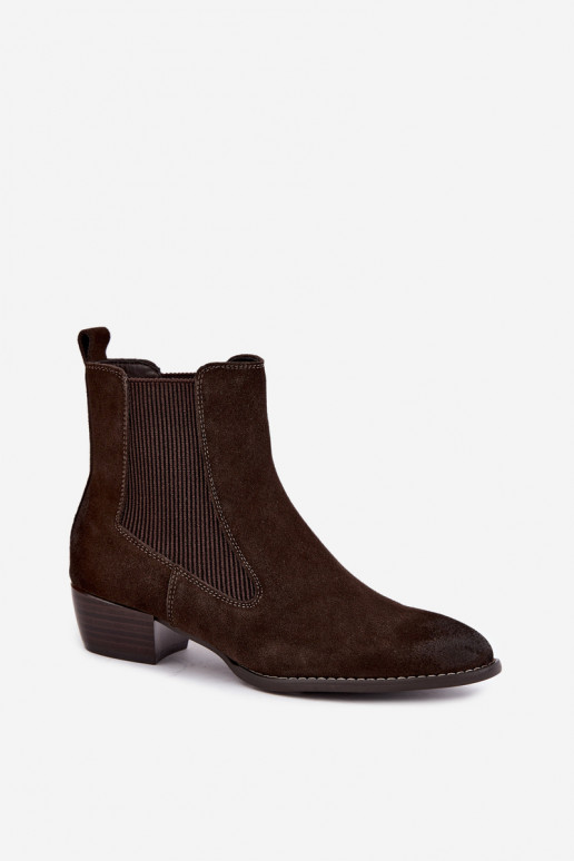 Botins de camurça elegantes com salto T.Sokolski GL Z26-363 CzekoladoĮe