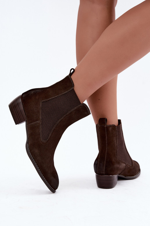 Botins de camurça elegantes com salto T.Sokolski GL Z26-363 CzekoladoĮe