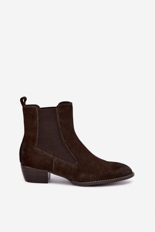 Botins de camurça elegantes com salto T.Sokolski GL Z26-363 CzekoladoĮe