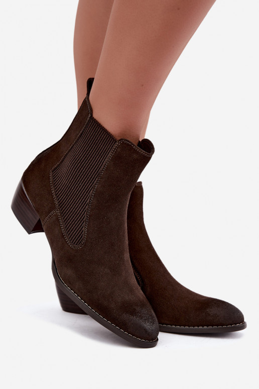Botins de camurça elegantes com salto T.Sokolski GL Z26-363 CzekoladoĮe