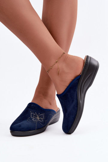 Chinelos femininos azul escuro com borboletas bordadas Inblu LY000119