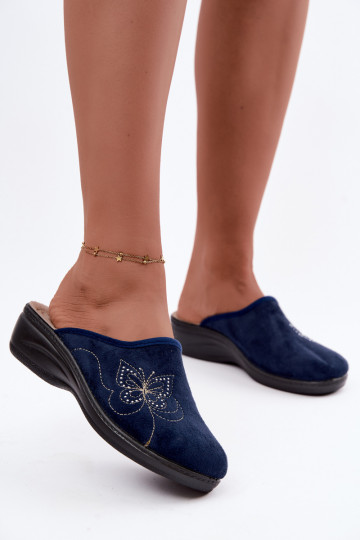 Chinelos femininos azul escuro com borboletas bordadas Inblu LY000119 2