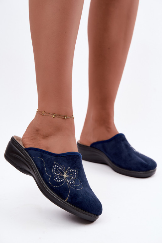 Chinelos femininos azul escuro com borboletas bordadas Inblu LY000119