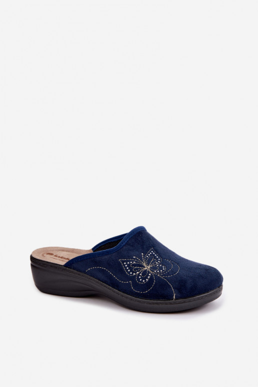 Chinelos femininos azul escuro com borboletas bordadas Inblu LY000119