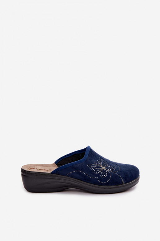 Chinelos femininos azul escuro com borboletas bordadas Inblu LY000119