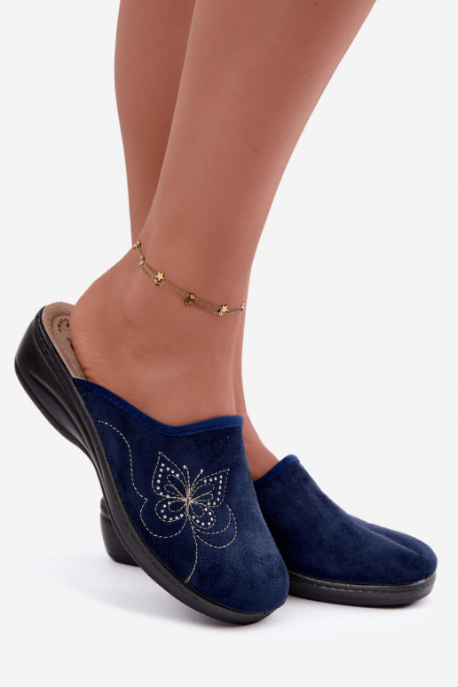 Chinelos femininos azul escuro com borboletas bordadas Inblu LY000119