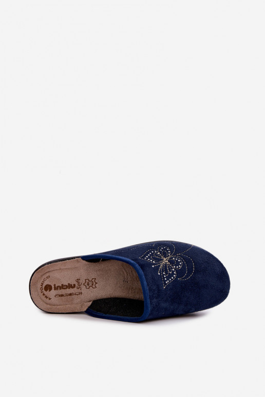 Chinelos femininos azul escuro com borboletas bordadas Inblu LY000119