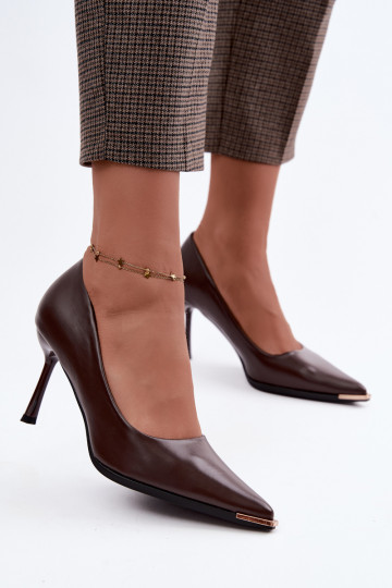 Sapatos de salto alto de couro sintético CzekoladoĮe INarelia 2