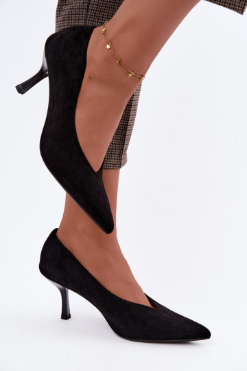 Sapatos de salto alto pretos com bordado decorativo Sedria