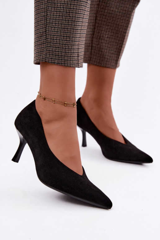 Sapatos de salto alto pretos com bordado decorativo Sedria
