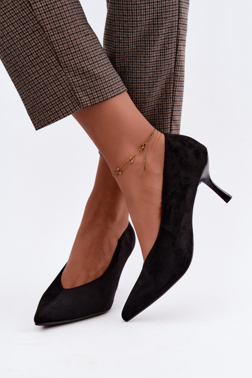 Sapatos de salto alto pretos com bordado decorativo Sedria