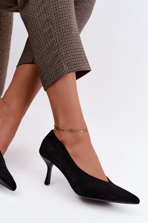 Sapatos de salto alto pretos com bordado decorativo Sedria