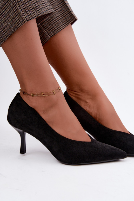Sapatos de salto alto pretos com bordado decorativo Sedria