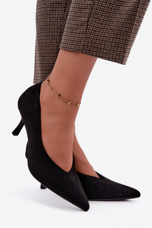 Sapatos de salto alto pretos com bordado decorativo Sedria