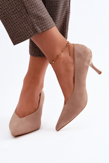 Sapatos de salto alto de cor areia com bordado decorativo Sedria 2