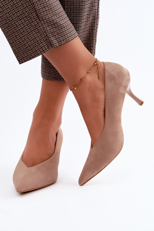 Sapatos de salto alto de cor areia com bordado decorativo Sedria