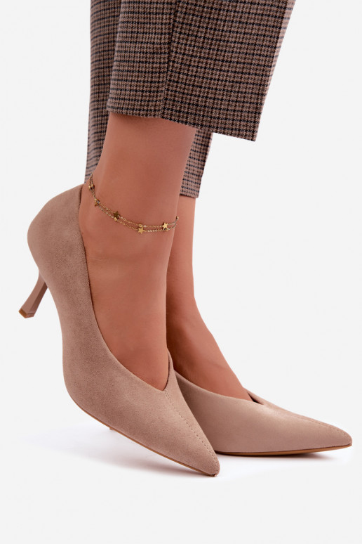 Sapatos de salto alto de cor areia com bordado decorativo Sedria